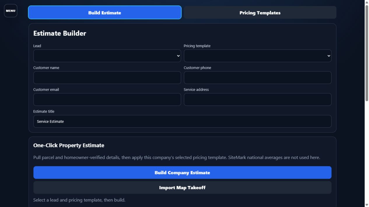 Live SiteMark estimate builder